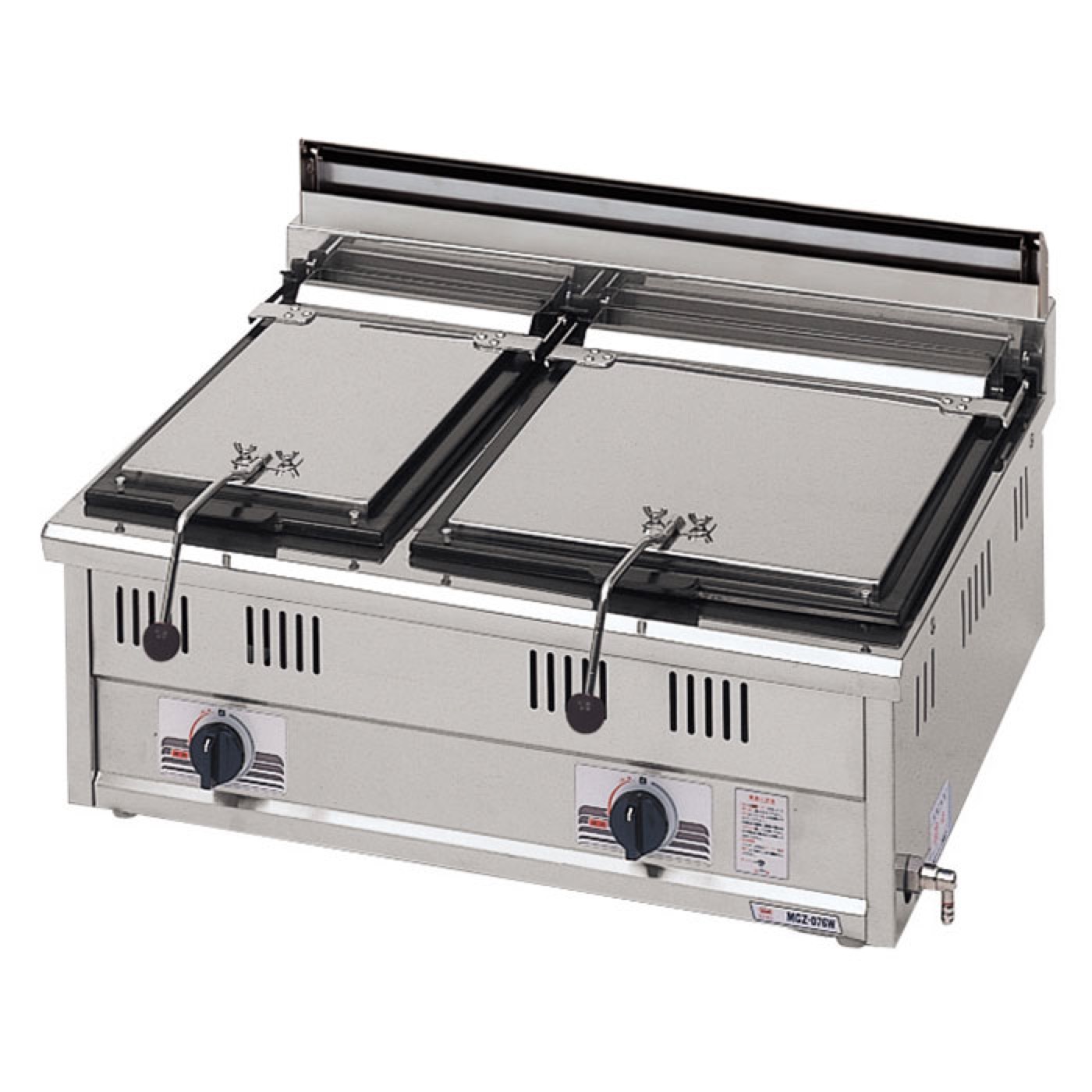 Piastra Gyoza a Gas Doppia Maruzen MGZ-076W – Vasche 215+360 mm da Banco, 12,8 kW